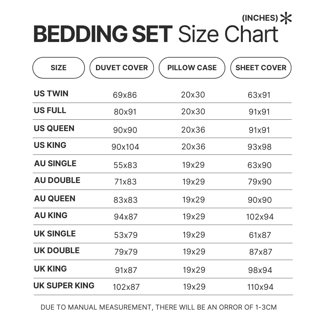 Beding Set Size Chart - Plants vs Zombies Store
