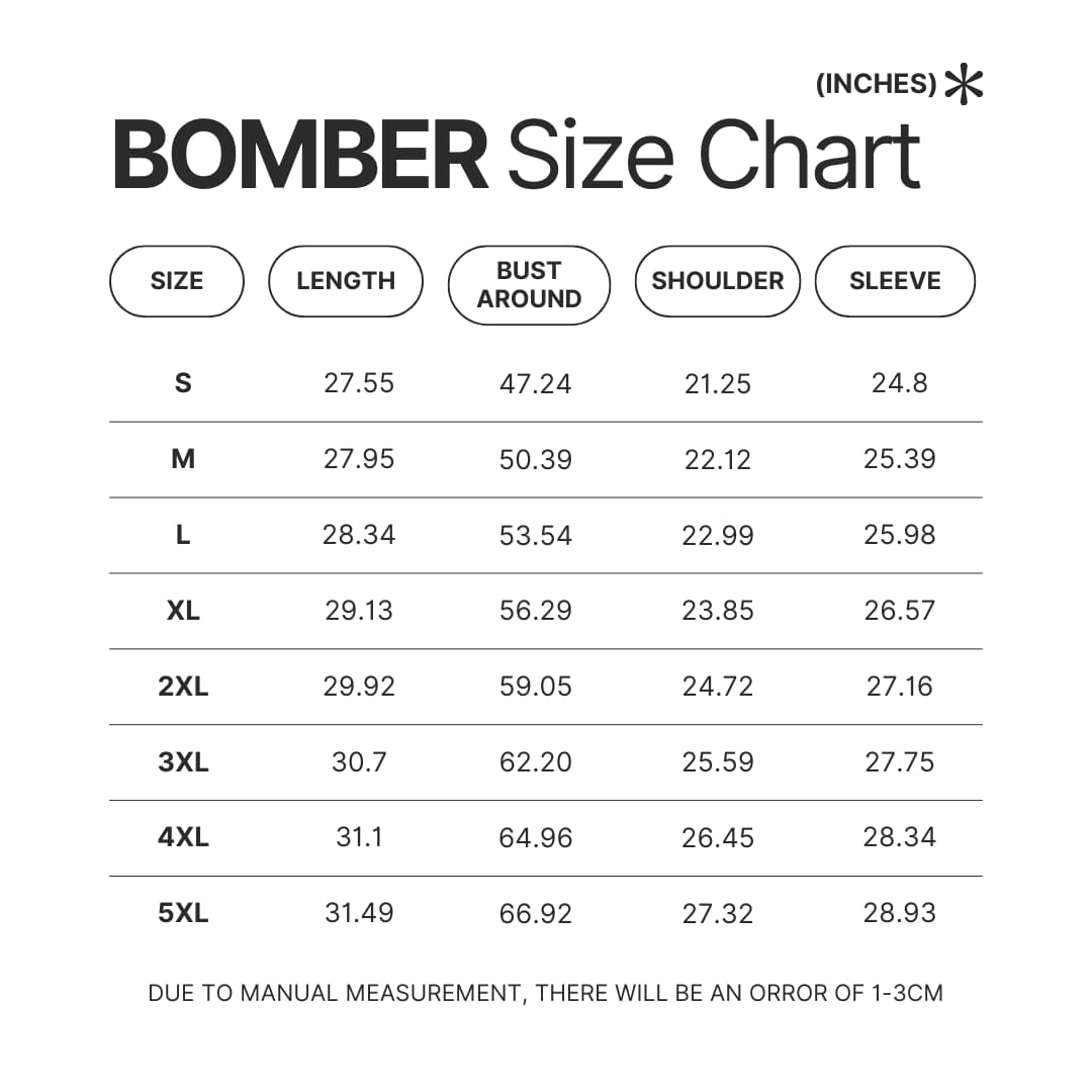 Bomber Size Chart - Plants vs Zombies Store
